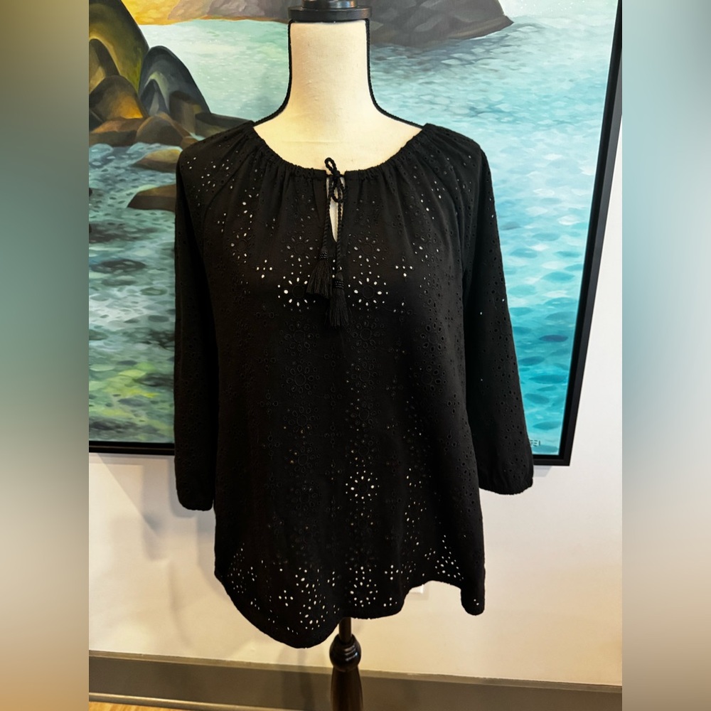 J Jill Eyelet Peasant Blouse 3/4 Sleeve
